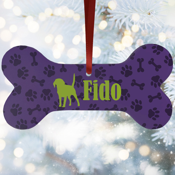 Custom Pawprints & Bones Ceramic Dog Ornament w/ Name or Text