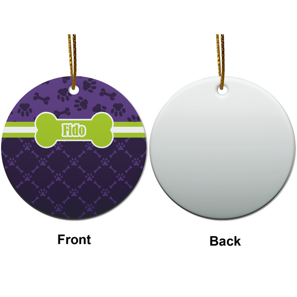 Pawprints & Bones Ceramic Flat Ornament - Circle Front & Back (APPROVAL)
