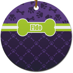 Pawprints & Bones Round Ceramic Ornament w/ Name or Text