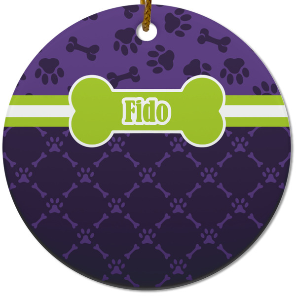 Pawprints & Bones Ceramic Flat Ornament - Circle (Front)