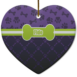 Pawprints & Bones Heart Ceramic Ornament w/ Name or Text