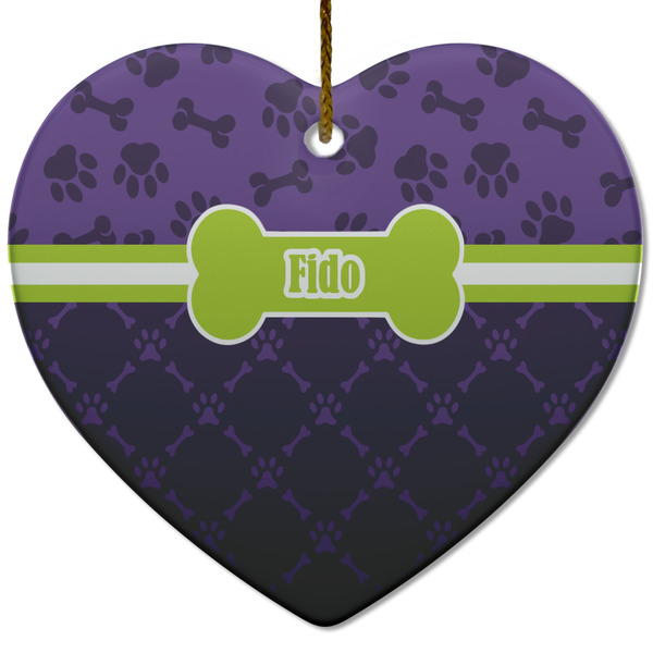 Pawprints & Bones Ceramic Flat Ornament - Heart (Front)