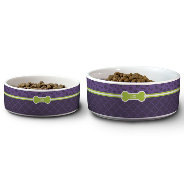 Pawprints & Bones Ceramic Dog Bowls - Size Comparison