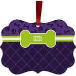 Pawprints & Bones Metal Frame Ornament - Double Sided w/ Name or Text