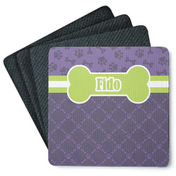 Pawprints & Bones Square Rubber Backed Coasters - Set of 4 (Personalized)