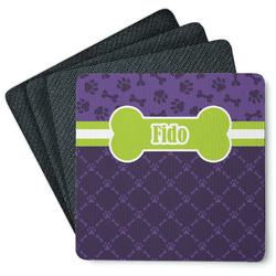 Pawprints & Bones Square Rubber Backed Coasters - Set of 4 (Personalized)