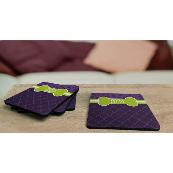 Pawprints & Bones Coaster Rubber Back - On Coffee Table