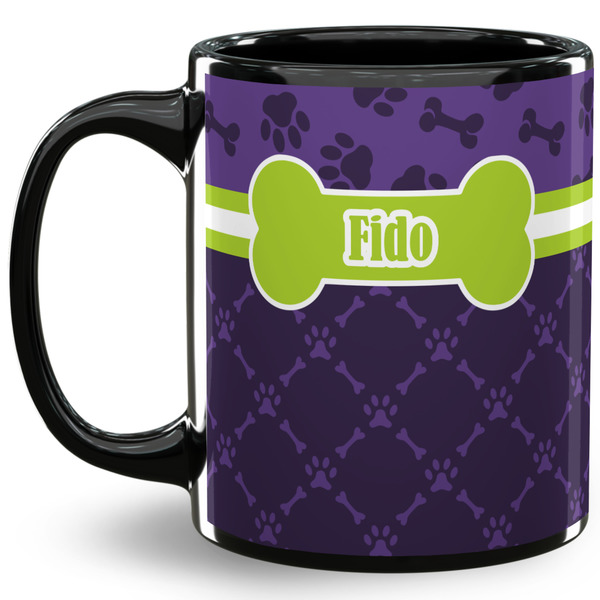 Custom Pawprints & Bones 11 Oz Coffee Mug - Black (Personalized)