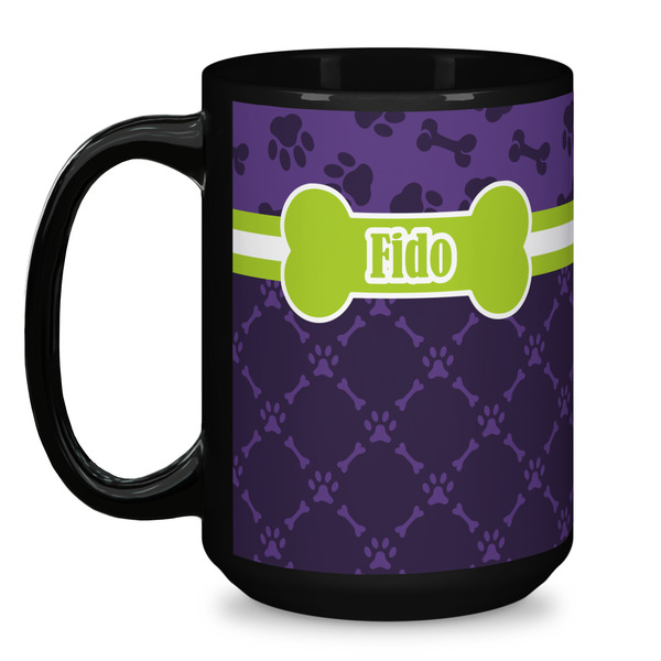 Pawprints & Bones Coffee Mug - 15 oz - Black