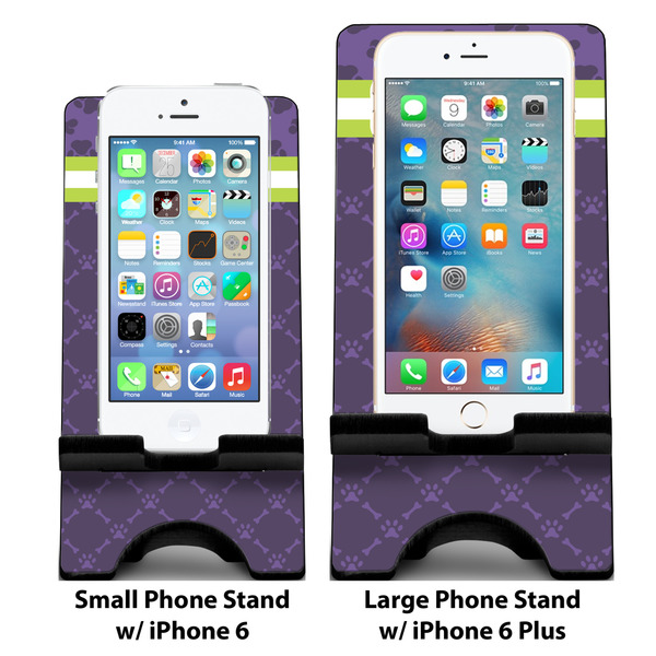 Pawprints & Bones Compare Phone Stand Sizes - with iPhones