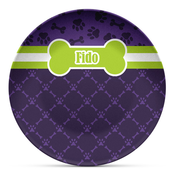 Custom Pawprints & Bones Microwave Safe Plastic Plate - Composite Polymer (Personalized)