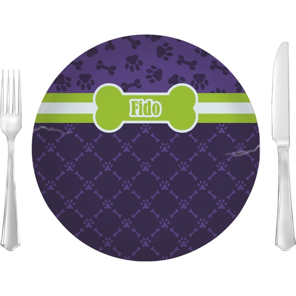 Custom Pawprints & Bones 10" Glass Lunch / Dinner Plates - Single or Set (Personalized)
