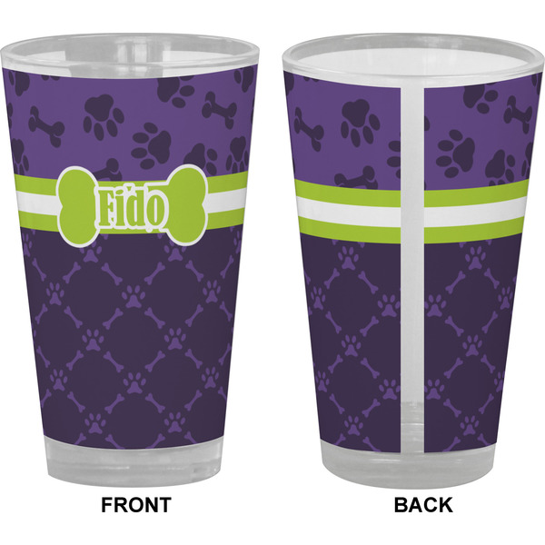 Pawprints & Bones Pint Glass - Full Color - Front & Back Views