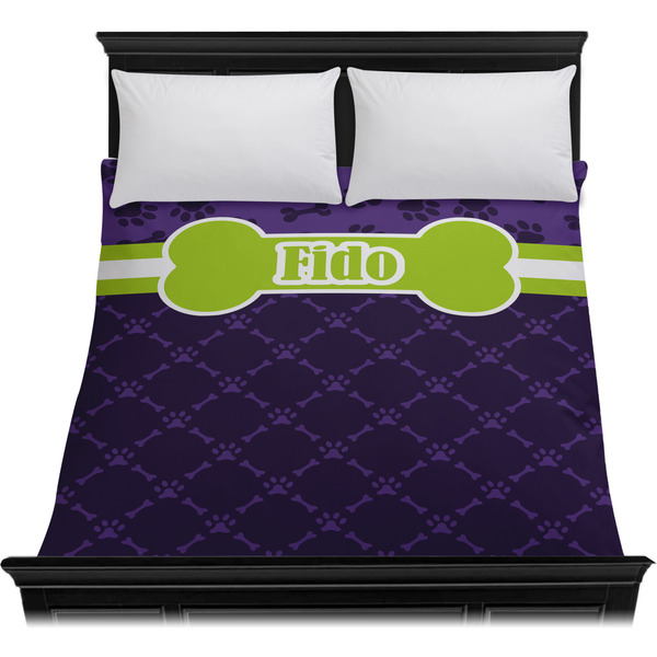 Pawprints & Bones Duvet Cover - Queen - On Bed - No Prop