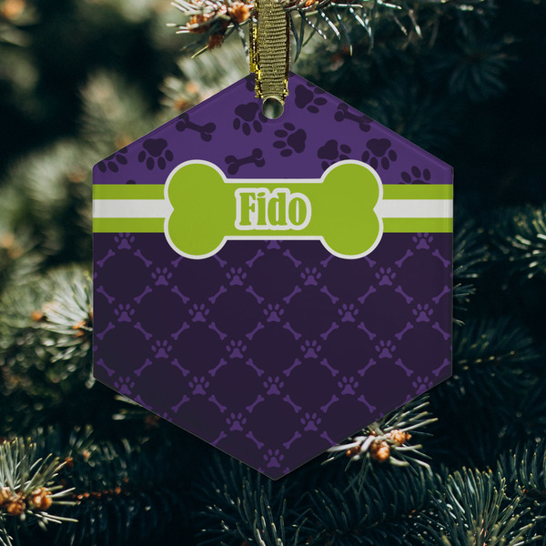 Pawprints & Bones Frosted Glass Ornament - Hexagon (Lifestyle)