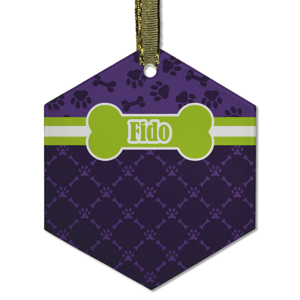Pawprints & Bones Frosted Glass Ornament - Hexagon