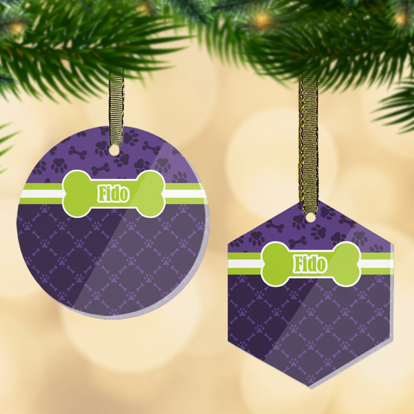 Custom Pawprints & Bones Flat Glass Ornament w/ Name or Text
