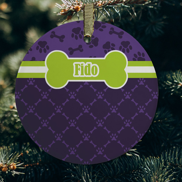 Pawprints & Bones Frosted Glass Ornament - Round (Lifestyle)