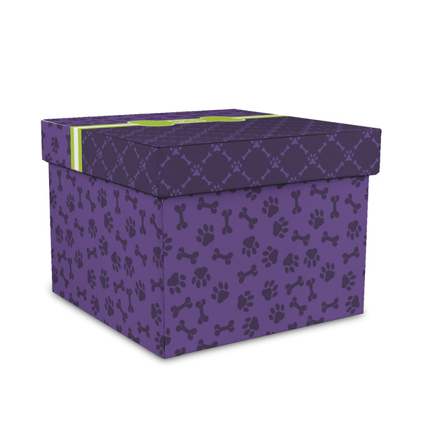 Custom Pawprints & Bones Gift Box with Lid - Canvas Wrapped - Medium (Personalized)