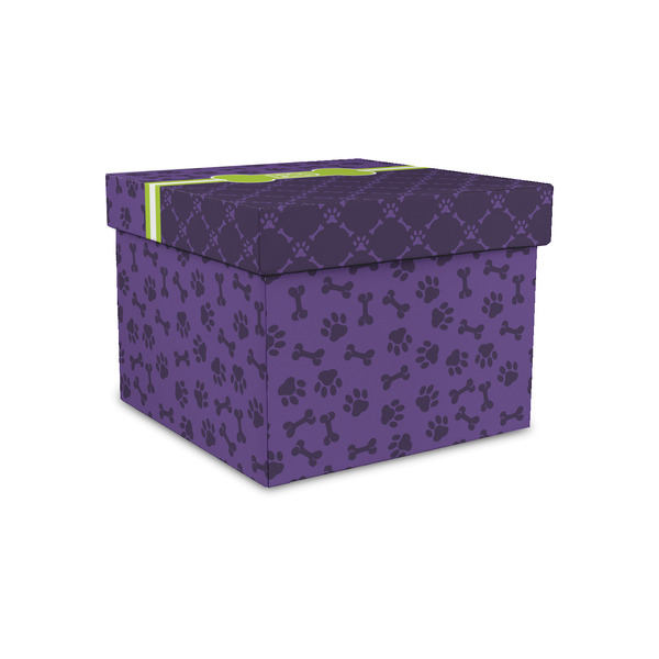 Custom Pawprints & Bones Gift Box with Lid - Canvas Wrapped - Small (Personalized)