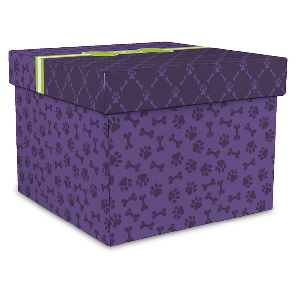 Custom Pawprints & Bones Gift Box with Lid - Canvas Wrapped - X-Large (Personalized)