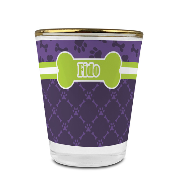 Pawprints & Bones Glass Shot Glass - With gold rim - FRONT