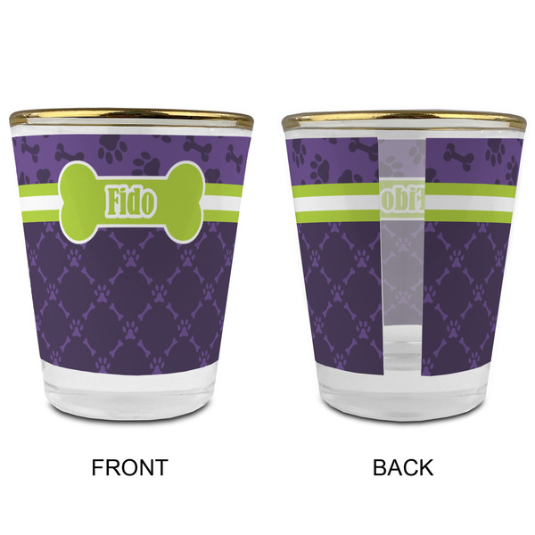 Pawprints & Bones Glass Shot Glass - with gold rim - APPROVAL