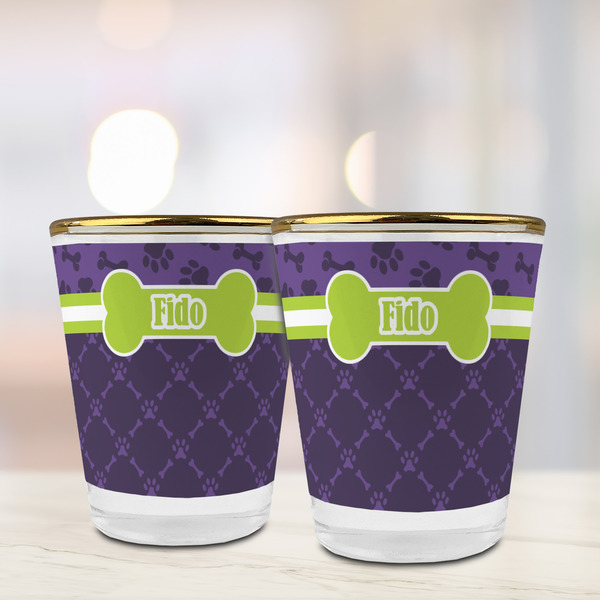 Pawprints & Bones Glass Shot Glass - with gold rim - LIFESTYLE