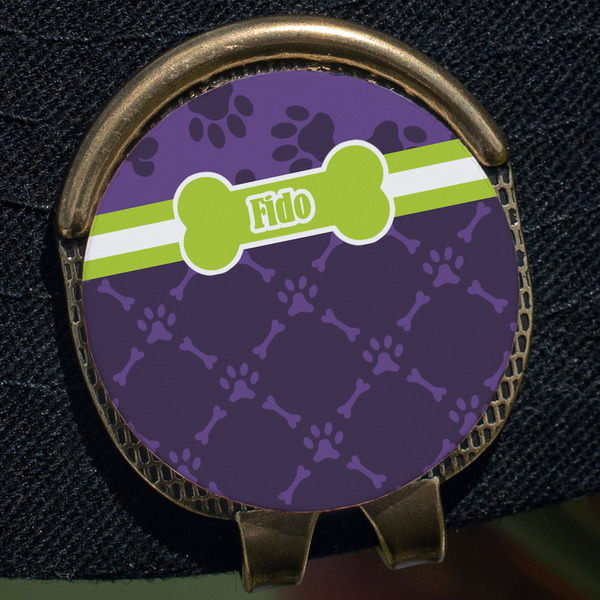 Pawprints & Bones Golf Ball Marker Hat Clip - Gold - Close Up