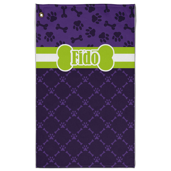 Custom Pawprints & Bones Golf Towel - Poly-Cotton Blend w/ Name or Text