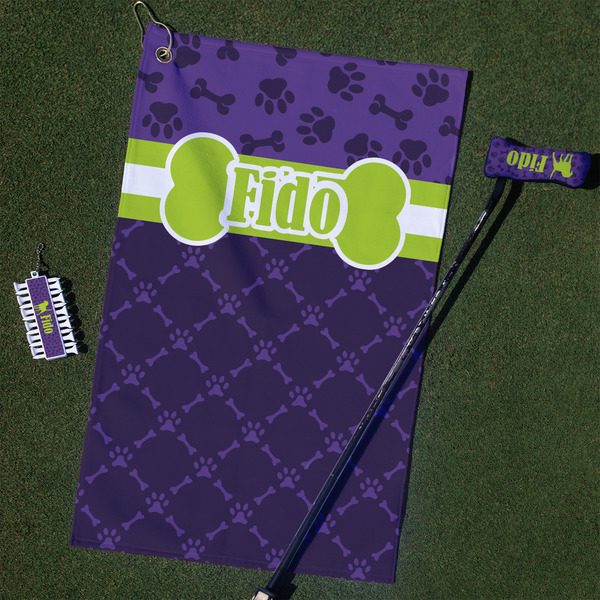 Custom Pawprints & Bones Golf Towel Gift Set (Personalized)