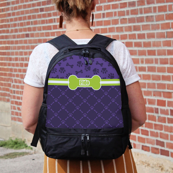 Pawprints & Bones Large Backpack - Black - On Back