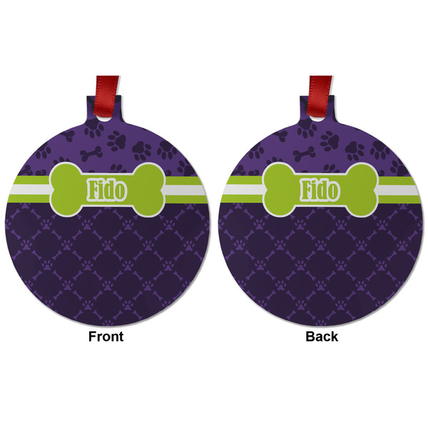 Pawprints & Bones Metal Ball Ornament - Front and Back