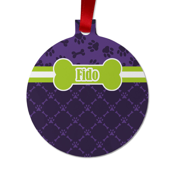 Pawprints & Bones Metal Ball Ornament - Front