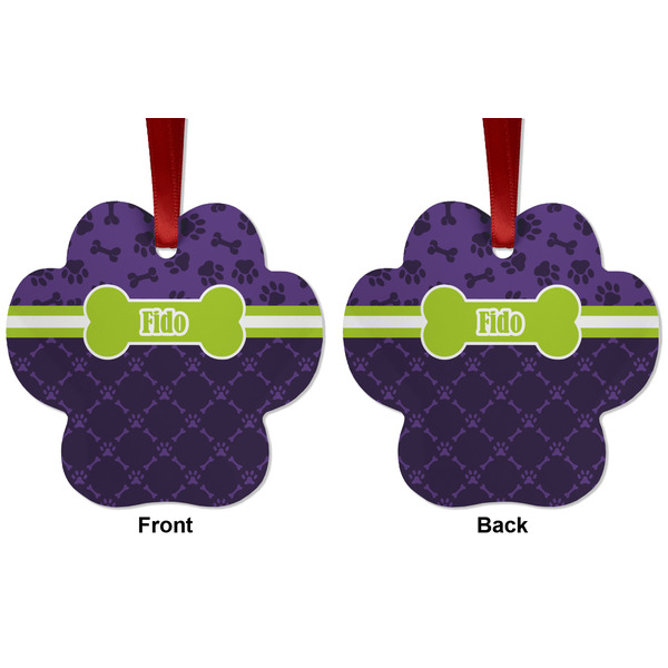 Pawprints & Bones Metal Paw Ornament - Front and Back