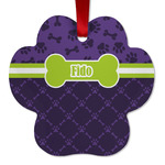 Pawprints & Bones Metal Paw Ornament - Double Sided w/ Name or Text