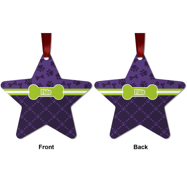Pawprints & Bones Metal Star Ornament - Front and Back