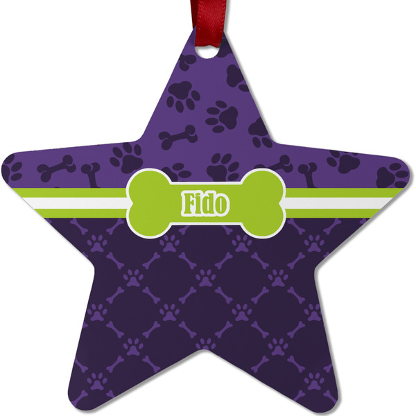 Pawprints & Bones Metal Star Ornament - Front