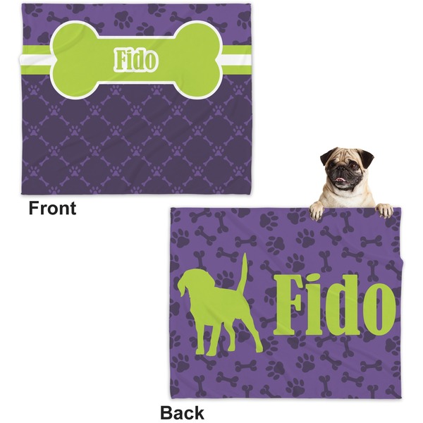 Pawprints & Bones Microfleece Dog Blanket - Large- Front & Back