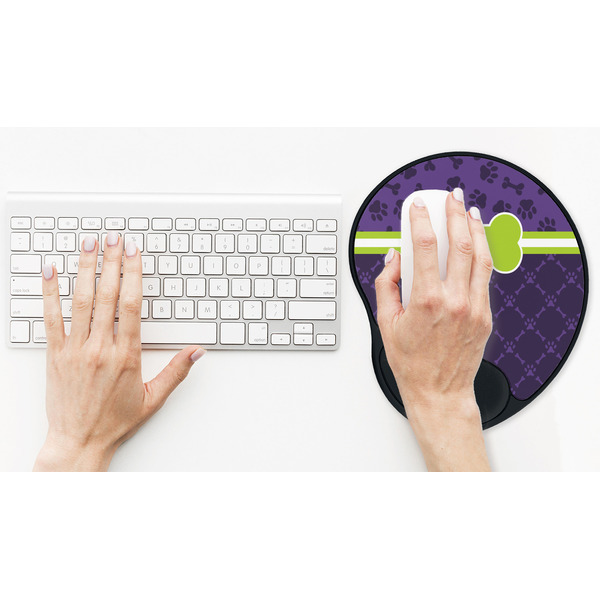 Pawprints & Bones Mouse Pad with Wrist Rest - LIFESYTLE 2 (in use)