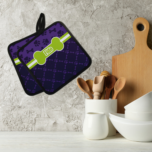 Pawprints & Bones Neoprene Pot Holder - Set of 2  LIFESTYLE