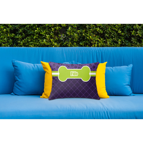 Pawprints & Bones Outdoor Throw Pillow  - LIFESTYLE (Rectangular - 20x14)