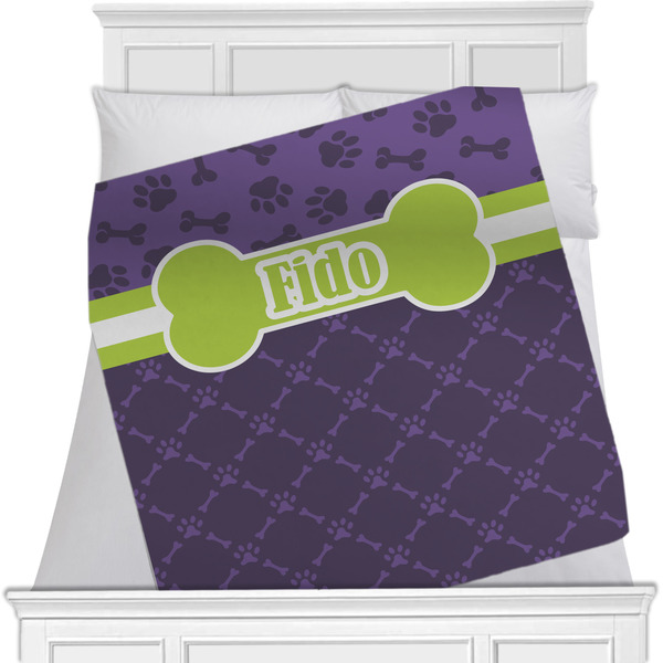 Custom Pawprints & Bones Minky Blanket - 40"x30" - Single Sided (Personalized)