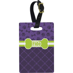 Pawprints & Bones Plastic Luggage Tag - Rectangular w/ Name or Text