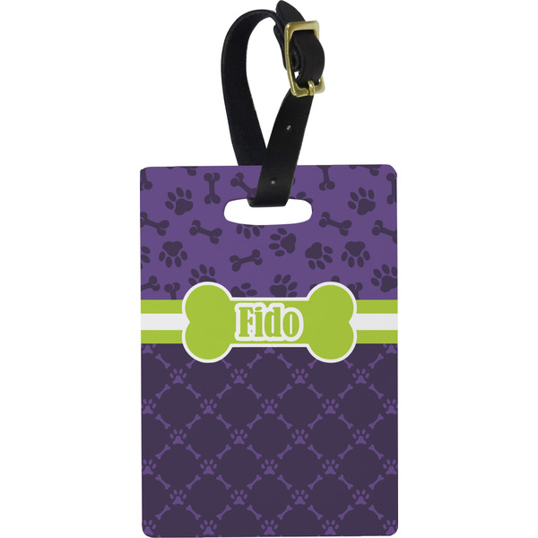 Custom Pawprints & Bones Plastic Luggage Tag - Rectangular w/ Name or Text