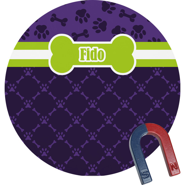 Custom Pawprints & Bones Round Fridge Magnet (Personalized)