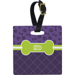 Pawprints & Bones Plastic Luggage Tag - Square w/ Name or Text