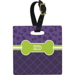 Pawprints & Bones Plastic Luggage Tag - Square w/ Name or Text