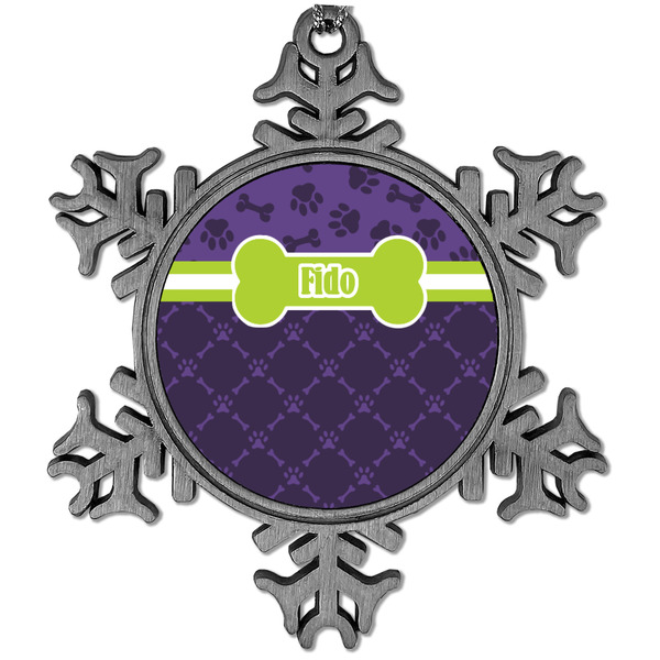 Custom Pawprints & Bones Vintage Snowflake Ornament (Personalized)