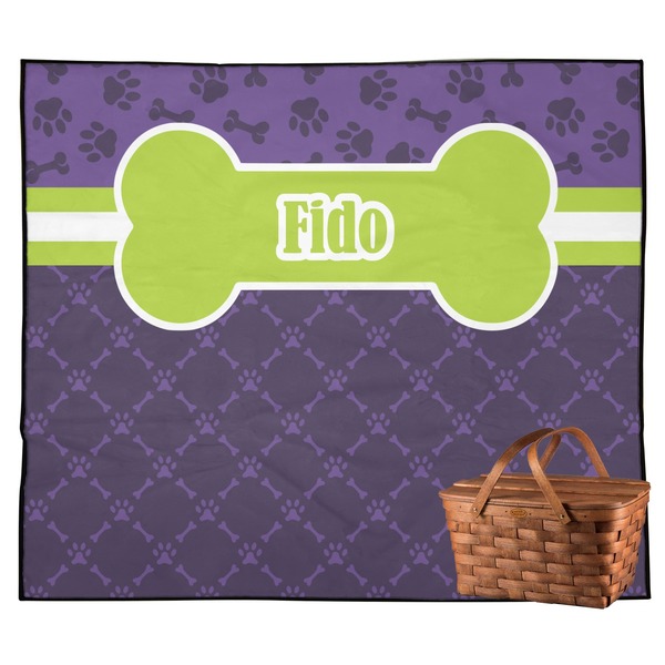 Custom Pawprints & Bones Outdoor Picnic Blanket (Personalized)